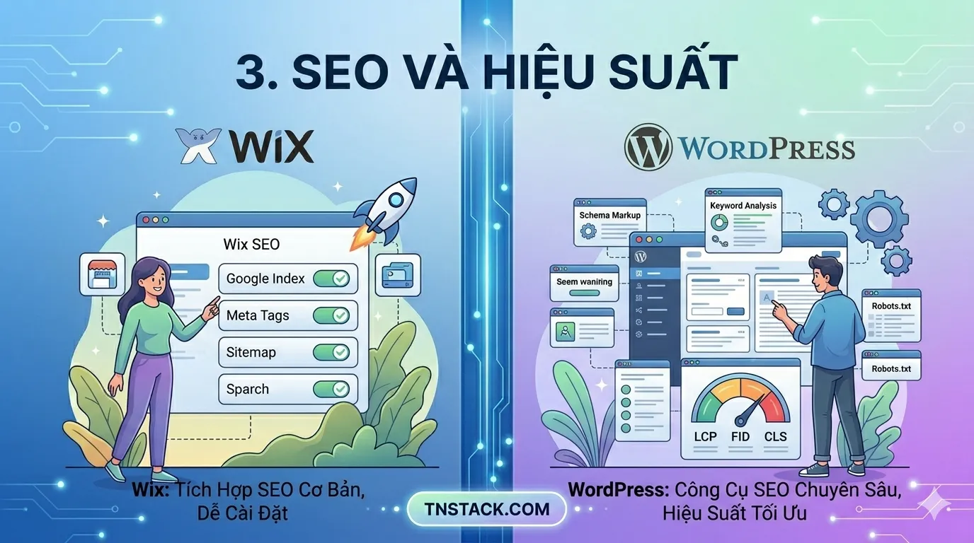 SEO và hiệu suất - So sánh wordpress và wix