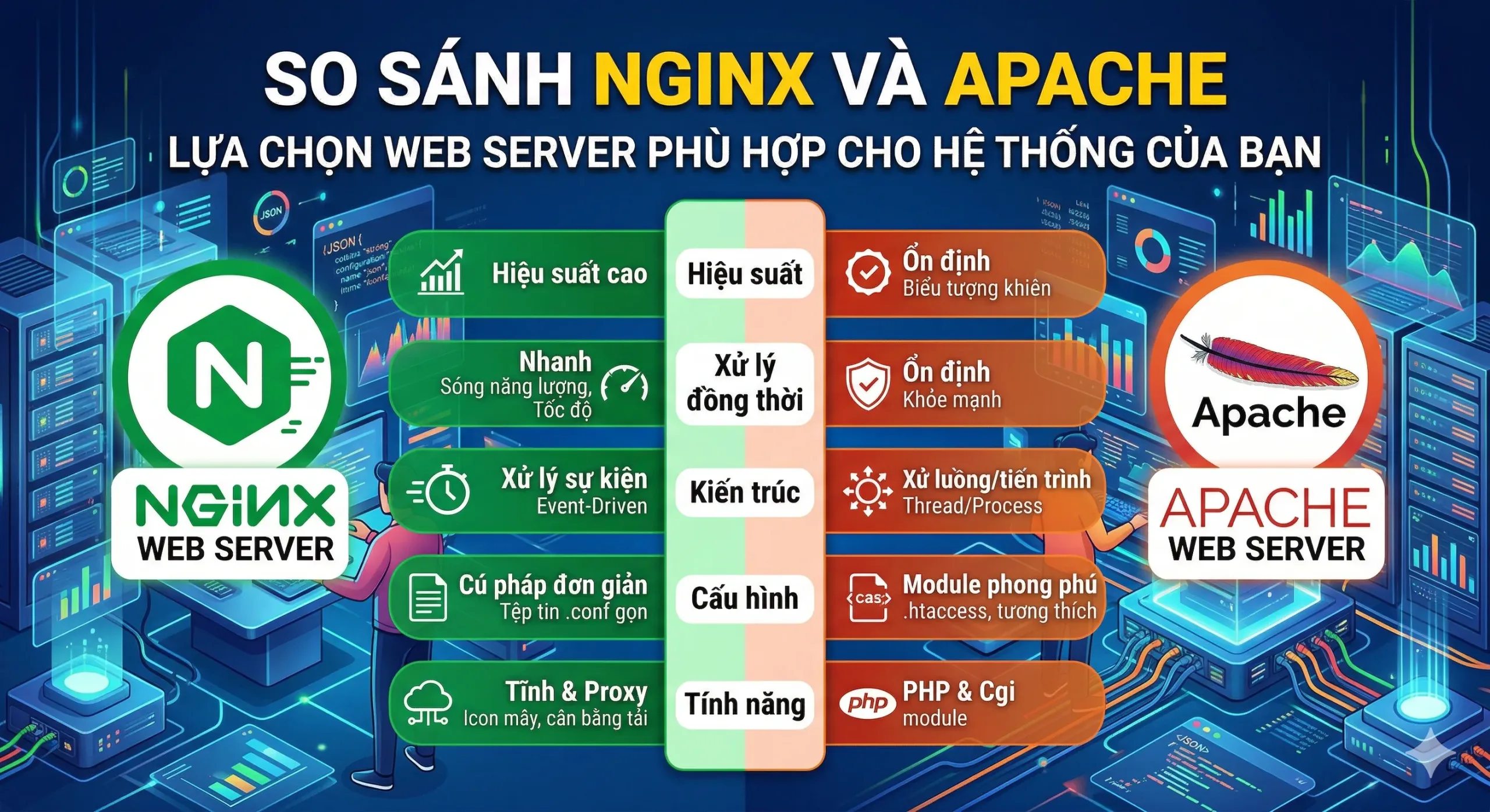 So sánh Nginx và Apache: Lựa chọn web server phù hợp cho hệ thống của bạn