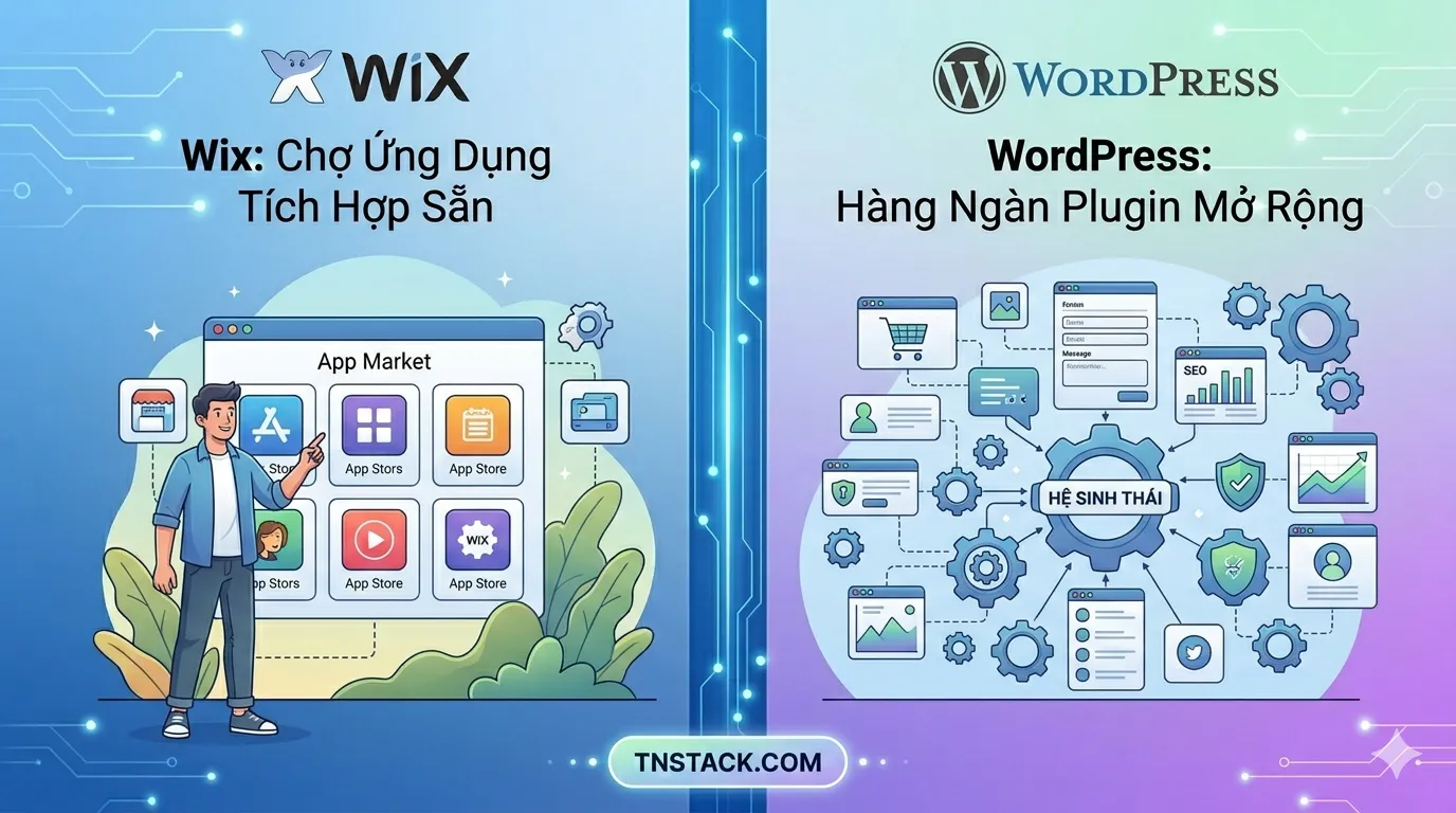 Tính năng & mở rộng - so sánh wordpress và wix